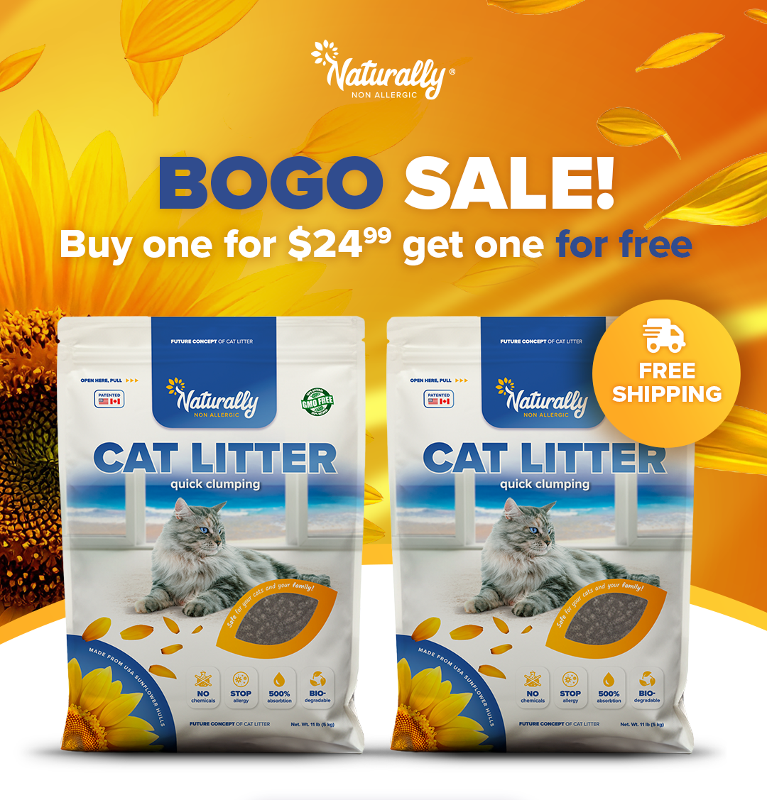 BUY 1 GET 1 FREE CAT LITTER from sunflower hulls 11 lb