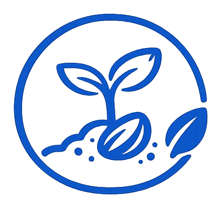 Blue icon of a sprouting plant with a circular border on a white background