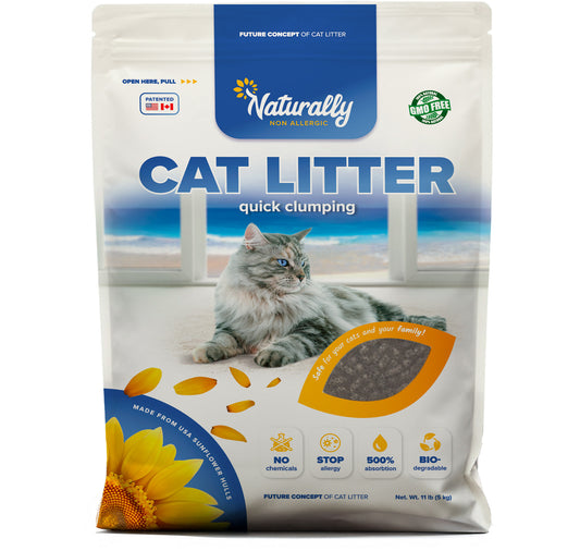 Package of Naturally Quick Clumping All Natural Cat Litter with a cat on the label
