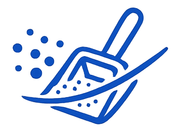 Blue icon of a snow shovel with snowflakes on a white background